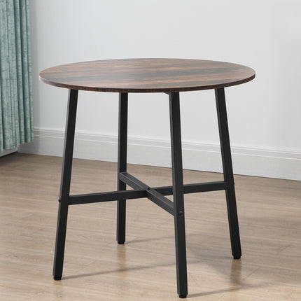 85cm Round Industrial Dining Table with Steel Legs - Rustic Brown