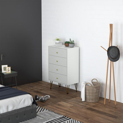 4-Drawer Modern Chest of Drawers with Hairpin Legs - White
