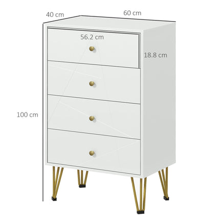 4-Drawer Modern Chest of Drawers with Hairpin Legs - White