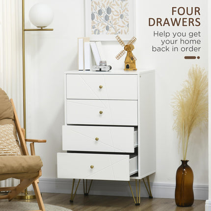 4-Drawer Modern Chest of Drawers with Hairpin Legs - White