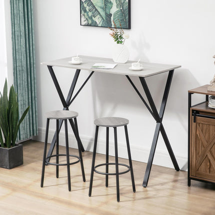 120 cm Rectangular Bar Table for 4 with Marble Effect Top and Steel Legs - White