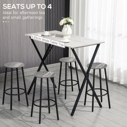 120 cm Rectangular Bar Table for 4 with Marble Effect Top and Steel Legs - White