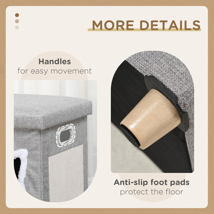 2 in 1 Cat Bed Ottoman with Removable Cushion, Scratching Pad & Handles - Grey
