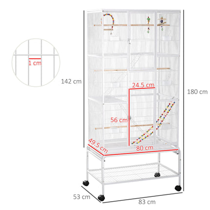 3 Tier Bird Cage with Stand, Wheels, Toys & Ladders for Canaries, Finches, Cockatiels, Parakeets, Budgies - White