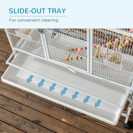 3 Tier Bird Cage with Stand, Wheels, Toys & Ladders for Canaries, Finches, Cockatiels, Parakeets, Budgies - White
