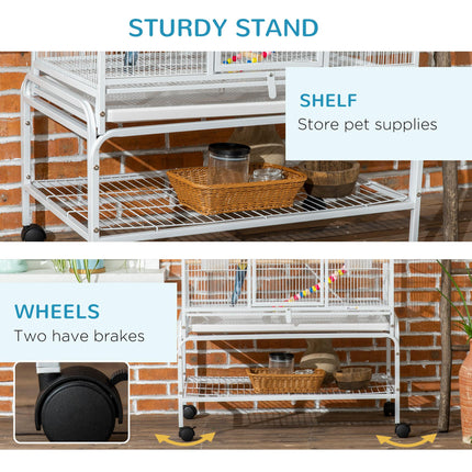 3 Tier Bird Cage with Stand, Wheels, Toys & Ladders for Canaries, Finches, Cockatiels, Parakeets, Budgies - White