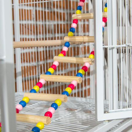 3 Tier Bird Cage with Stand, Wheels, Toys & Ladders for Canaries, Finches, Cockatiels, Parakeets, Budgies - White