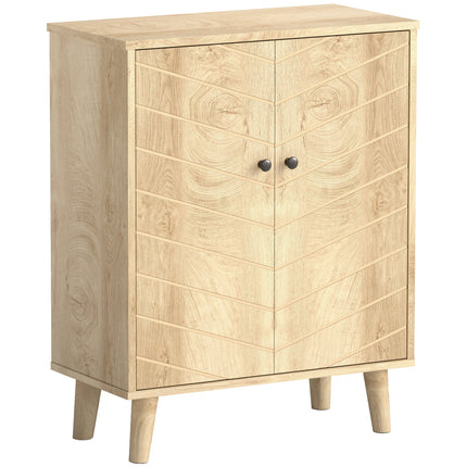 Vintage Storage Cabinet with Double Chevron Doors and Pine Wood Legs - Natural Wood Effect