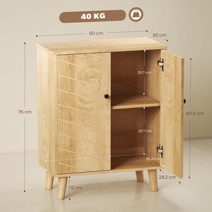Vintage Storage Cabinet with Double Chevron Doors and Pine Wood Legs - Natural Wood Effect