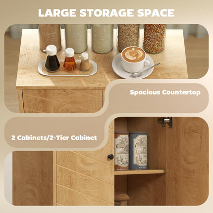 Vintage Storage Cabinet with Double Chevron Doors and Pine Wood Legs - Natural Wood Effect