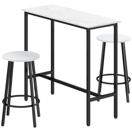 Three-Piece Marble-Effect Bar Table and Stools Set - White/Black