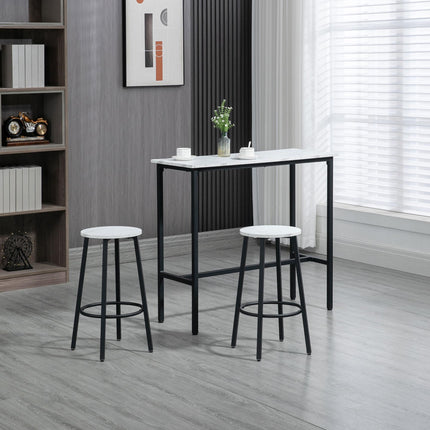 Three-Piece Marble-Effect Bar Table and Stools Set - White/Black