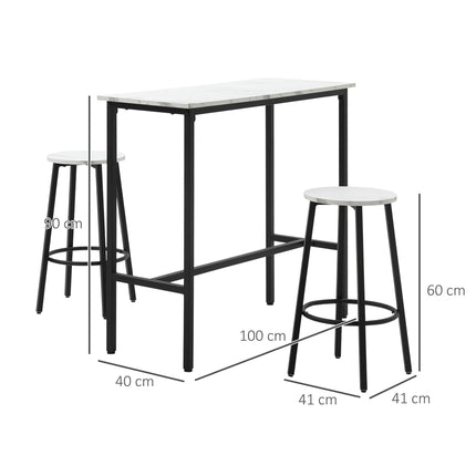 Three-Piece Marble-Effect Bar Table and Stools Set - White/Black