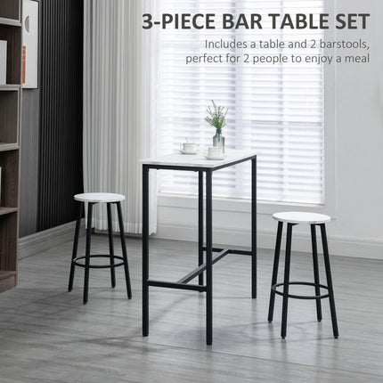 Three-Piece Marble-Effect Bar Table and Stools Set - White/Black