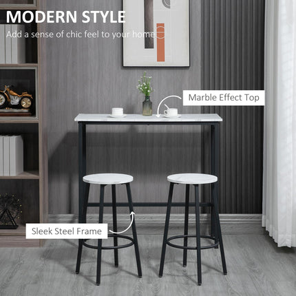 Three-Piece Marble-Effect Bar Table and Stools Set - White/Black
