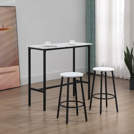 Three-Piece Marble-Effect Bar Table and Stools Set - White/Black
