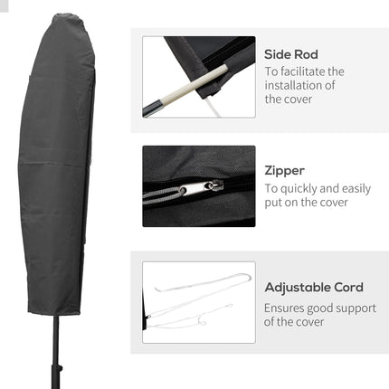 Patio Cantilever Parasol Cover with Zipper and Rod - Dark Grey