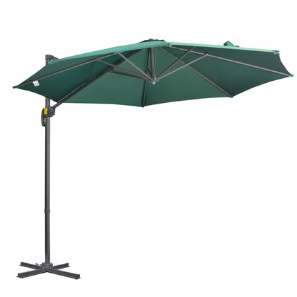 3 Metre Cantilever Parasol with Tilt, 360° Rotation & Cross Base - Green