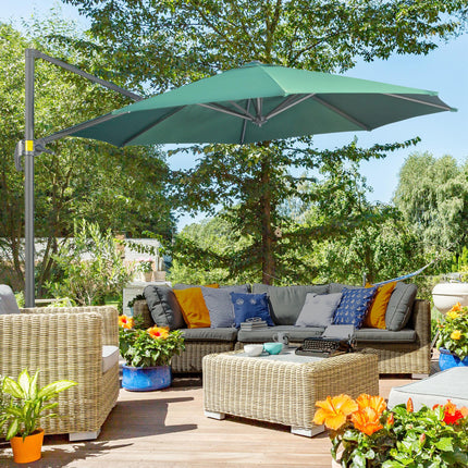 3 Metre Cantilever Parasol with Tilt, 360° Rotation & Cross Base - Green
