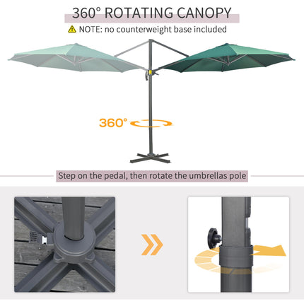 3 Metre Cantilever Parasol with Tilt, 360° Rotation & Cross Base - Green
