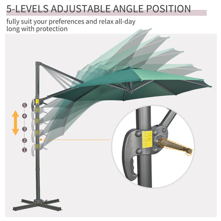 3 Metre Cantilever Parasol with Tilt, 360° Rotation & Cross Base - Green