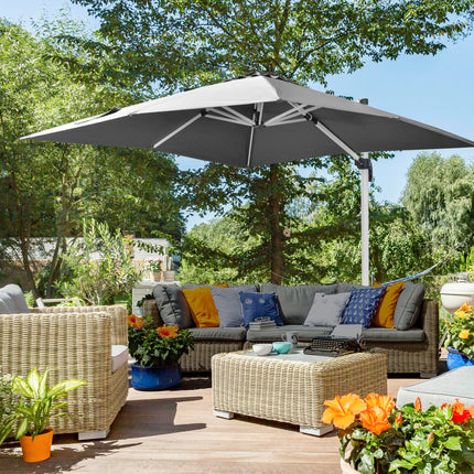 3 Metre Aluminium Frame Cantilever Parasol Set with Crank Handle - Grey