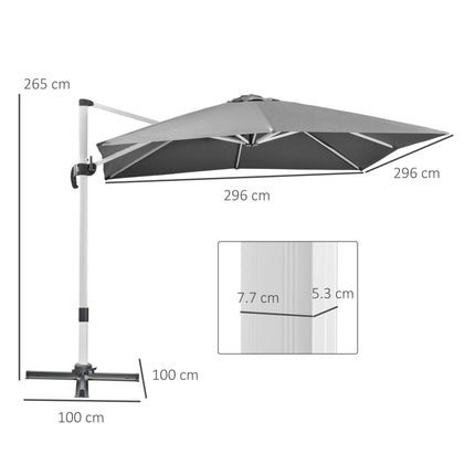 3 Metre Aluminium Frame Cantilever Parasol Set with Crank Handle - Grey