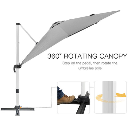 3 Metre Aluminium Frame Cantilever Parasol Set with Crank Handle - Grey