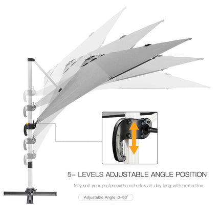 3 Metre Aluminium Frame Cantilever Parasol Set with Crank Handle - Grey