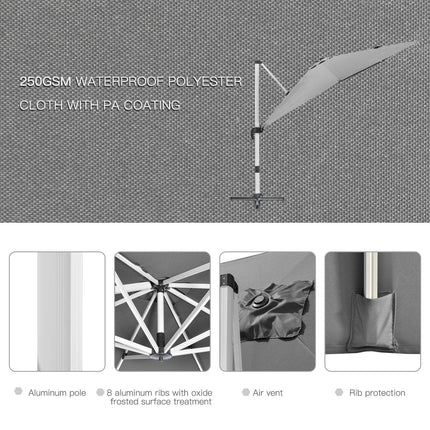 3 Metre Aluminium Frame Cantilever Parasol Set with Crank Handle - Grey