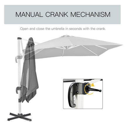 3 Metre Aluminium Frame Cantilever Parasol Set with Crank Handle - Grey