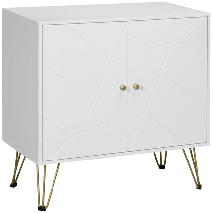 Slim Storage Cabinet Sideboard with Adjustable Shelves and Golden Hairpin Legs - White