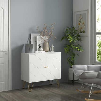 Slim Storage Cabinet Sideboard with Adjustable Shelves and Golden Hairpin Legs - White