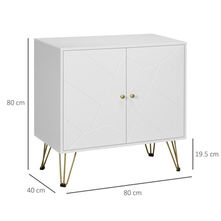 Slim Storage Cabinet Sideboard with Adjustable Shelves and Golden Hairpin Legs - White