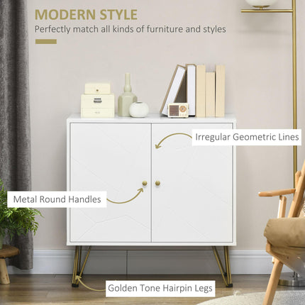 Slim Storage Cabinet Sideboard with Adjustable Shelves and Golden Hairpin Legs - White