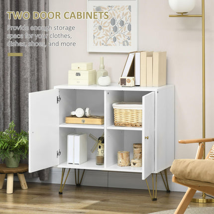Slim Storage Cabinet Sideboard with Adjustable Shelves and Golden Hairpin Legs - White