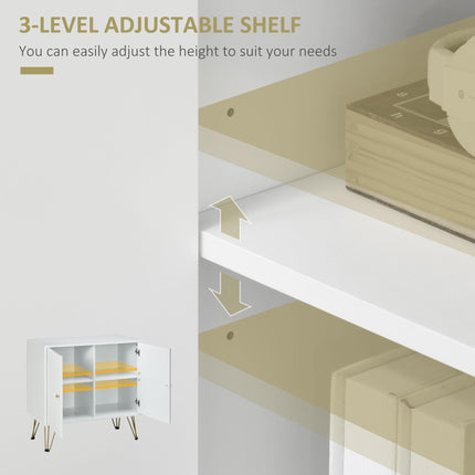 Slim Storage Cabinet Sideboard with Adjustable Shelves and Golden Hairpin Legs - White