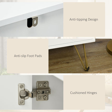 Slim Storage Cabinet Sideboard with Adjustable Shelves and Golden Hairpin Legs - White