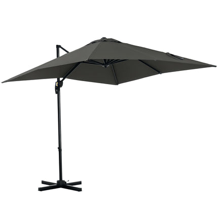 2.5 x 2.5m Cantilever Patio Parasol with Crank Handle and Cross Base - Grey