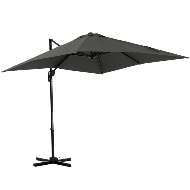 2.5 x 2.5m Cantilever Patio Parasol with Crank Handle and Cross Base - Grey