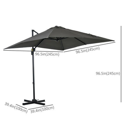 2.5 x 2.5m Cantilever Patio Parasol with Crank Handle and Cross Base - Grey