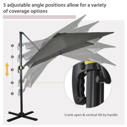 2.5 x 2.5m Cantilever Patio Parasol with Crank Handle and Cross Base - Grey