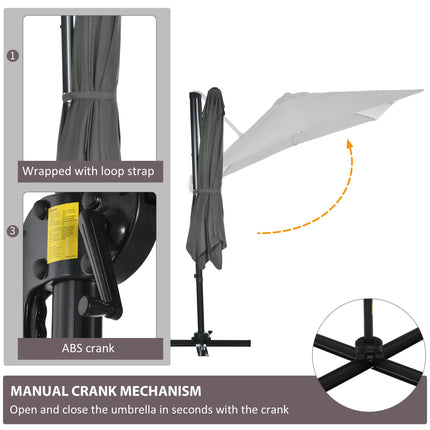 2.5 x 2.5m Cantilever Patio Parasol with Crank Handle and Cross Base - Grey