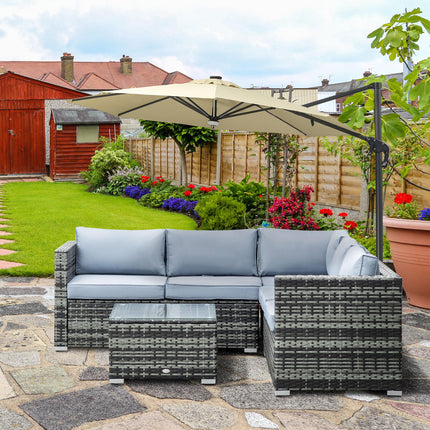 5-Seater Rattan Garden Furniture Set with Corner Sofa, Loveseat, Coffee Table & Cushions - Grey