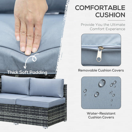 5-Seater Rattan Garden Furniture Set with Corner Sofa, Loveseat, Coffee Table & Cushions - Grey
