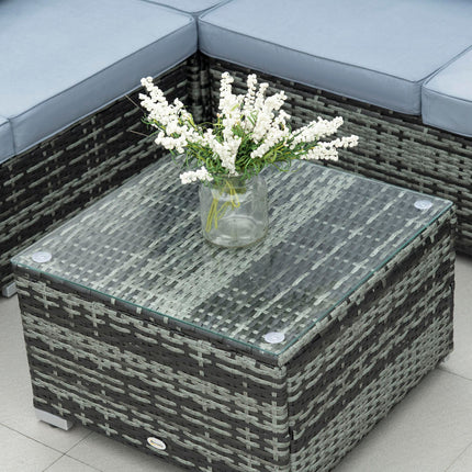 5-Seater Rattan Garden Furniture Set with Corner Sofa, Loveseat, Coffee Table & Cushions - Grey