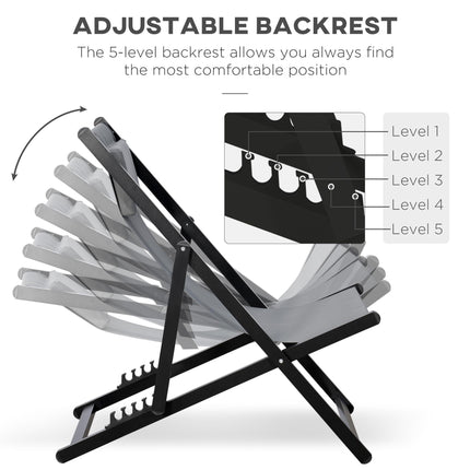 Set of 2 Folding Aluminium Frame Garden & Beach Deck Chairs with Adjustable Backrest - Grey