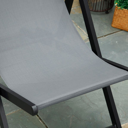 Set of 2 Folding Aluminium Frame Garden & Beach Deck Chairs with Adjustable Backrest - Grey