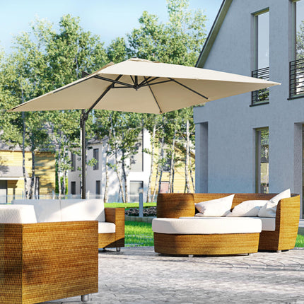 2.7m Cantilever Parasol Set with Aluminium Frame & Crank Handle - Cream White