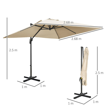 2.7m Cantilever Parasol Set with Aluminium Frame & Crank Handle - Cream White